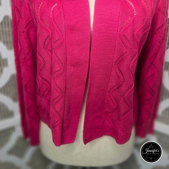 89th & Madison Pink Zig Zag Open Weave Cropped Open Cardigan Size Small - Picture 5 of 9